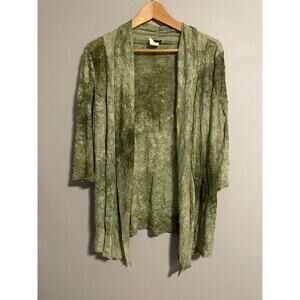 Vintage Womens Kimono Size XL Green Tie Dye Mesh Stretch Forest Fairy Boho 90s